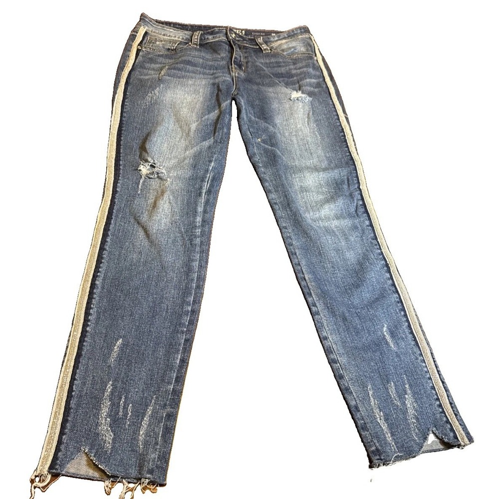 Grace In LA Easy Fit Womens 28 Straight Jeans Rhinestone Side Stripe Distressed